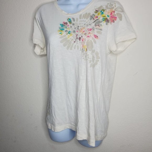 J. Crew Tops - J Crew Cream Floral T-Shirt Large